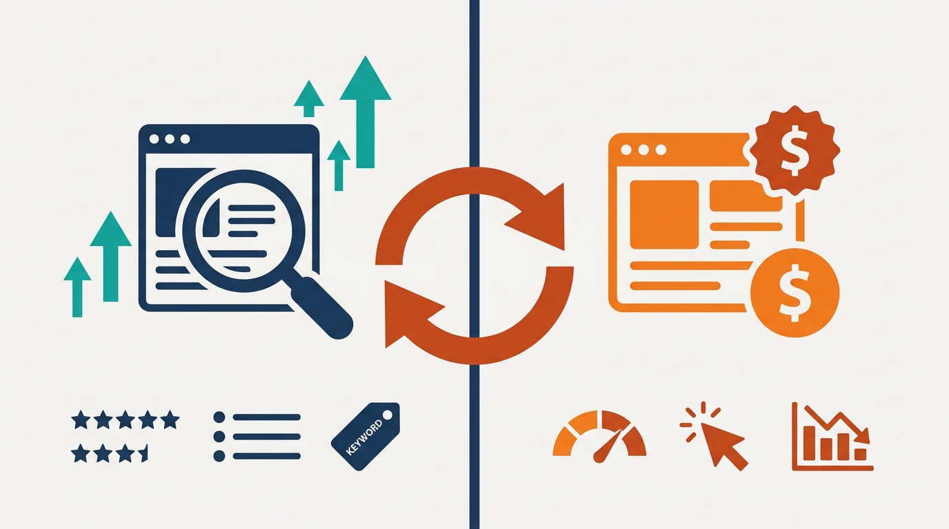 Diagramme SEO Amazon vs Annonces Amazon montrant comment le classement organique réduit les coûts des annonces pour l'optimisation des annonces Amazon 2026