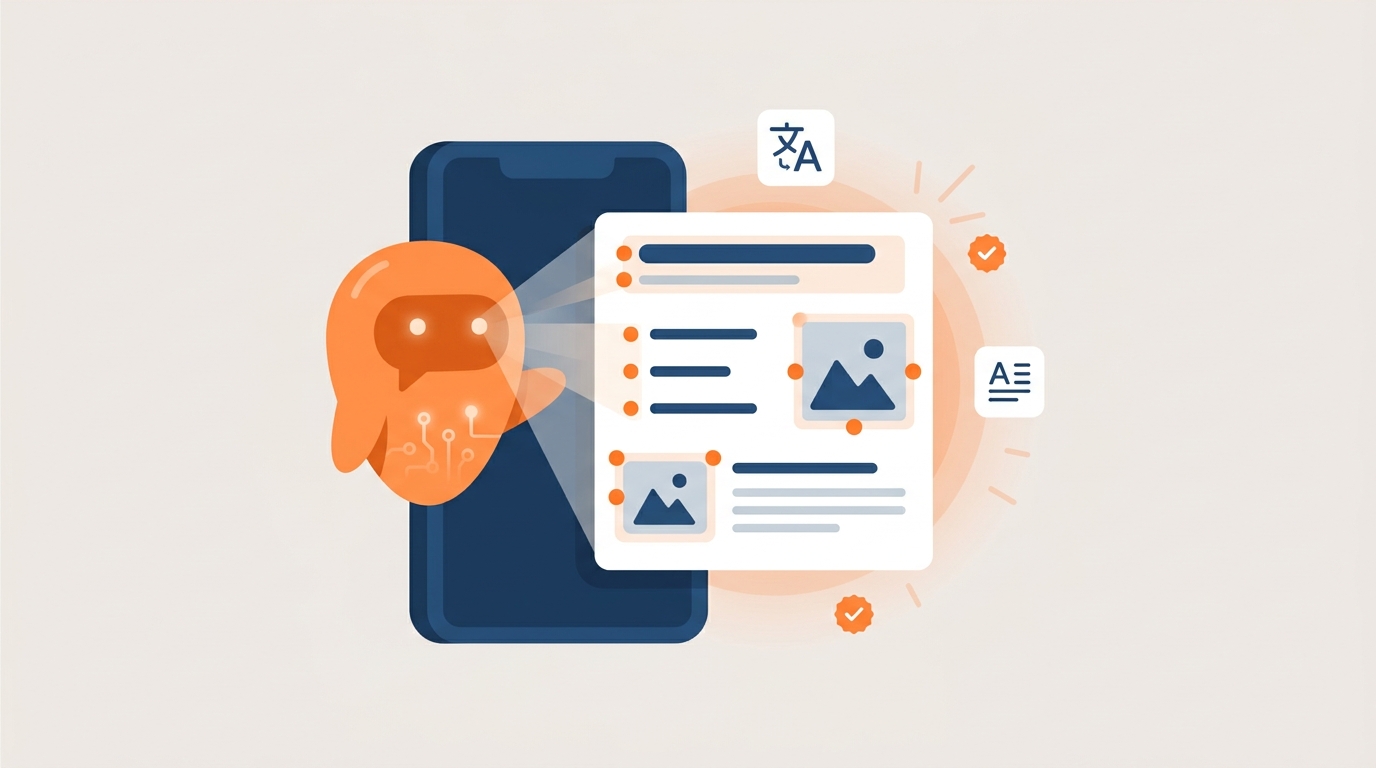 Illustration of an AI shopping assistant scanning a product listing for amazon listing optimization checklist readiness